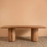 Twinwood | Solid Wood Dining Table with Dual Cylindrical Pedestal Base in Natural Finish – Wooden Slice - Image 4