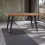 Ironstride | Solid Wood 6 Seater Dining Table with Angled Black Metal Legs in Natural Finish – Wooden Slice - Image 2