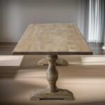 Trestlewick | Solid Mango Wood 6 Seater Dining Table with Turned Pedestal Legs in White Distressed Finish – Wooden Slice - Image 3
