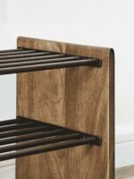 Stratford | Solid Wood & Metal 2-Tier Shoe Rack with Black Slatted Shelves in Natural Wood Finish – Wooden Slice - Image 2