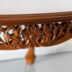 Floravelle | Teakwood Oval Dining Table with Intricate Floral Carving and Cabriole Legs in Natural Finish – Wooden Slice - Image 3