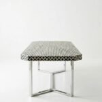 Veylora | Bone Inlay 6 Seater Dining Table with Rounded Rectangular Top in Black & White Finish – Wooden Slice - Image 3
