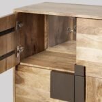 Drevanto | Solid Mango Wood Wine Bar Cabinet with 12-Bottle Holders and Iron Stand in Natural Finish – Wooden Slice - Image 4
