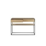 Auremont | Solid Oak Wood Console Table with 2 Drawers, Open Shelf & Metal Frame in Natural Finish – Wooden Slice - Image 2