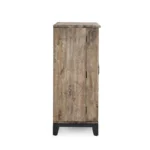Solvayne | Solid Wood Bar Cabinet with Carved Sunburst Doors and Black Metal Base in White Distressed Finish – Wooden Slice - Image 4
