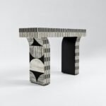 Optivara | Handcrafted Solid Wood Bone Inlay Console Table with Black & White Geometric Stripes and Sculptural Arched Legs – Wooden Slice - Image 3