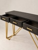 Zenvoria | Engineered Wood Console Table with Three Drawers, Geometric Iron Base & Black and Gold Finish – Wooden Slice - Image 3