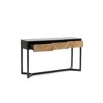 Kestrelon | Teak Wood Console Table with Chevron Pattern Drawers & Black Metal Frame in Natural Teak Finish – Wooden Slice - Image 4