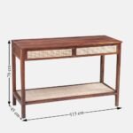 Rovenza | Solid Sheesham Wood & Rattan Console Table with 2 Drawers & Lower Shelf in Brown Finish – Wooden Slice - Image 3