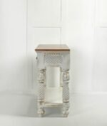 Devanshika | Solid Mango & Sheesham Wood Console Table with Hand-Carved Drawers, Turned Legs & Open Shelf in Distressed White and Natural Wood Finish – Wooden Slice - Image 4