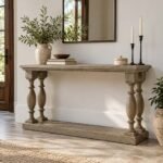 Sheesham Wood Console Table with turned pillar legs in Rustic Brown finish.
