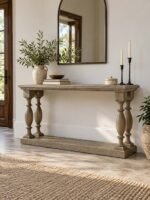 Sheesham Wood Console Table with turned pillar legs in Rustic Brown finish.