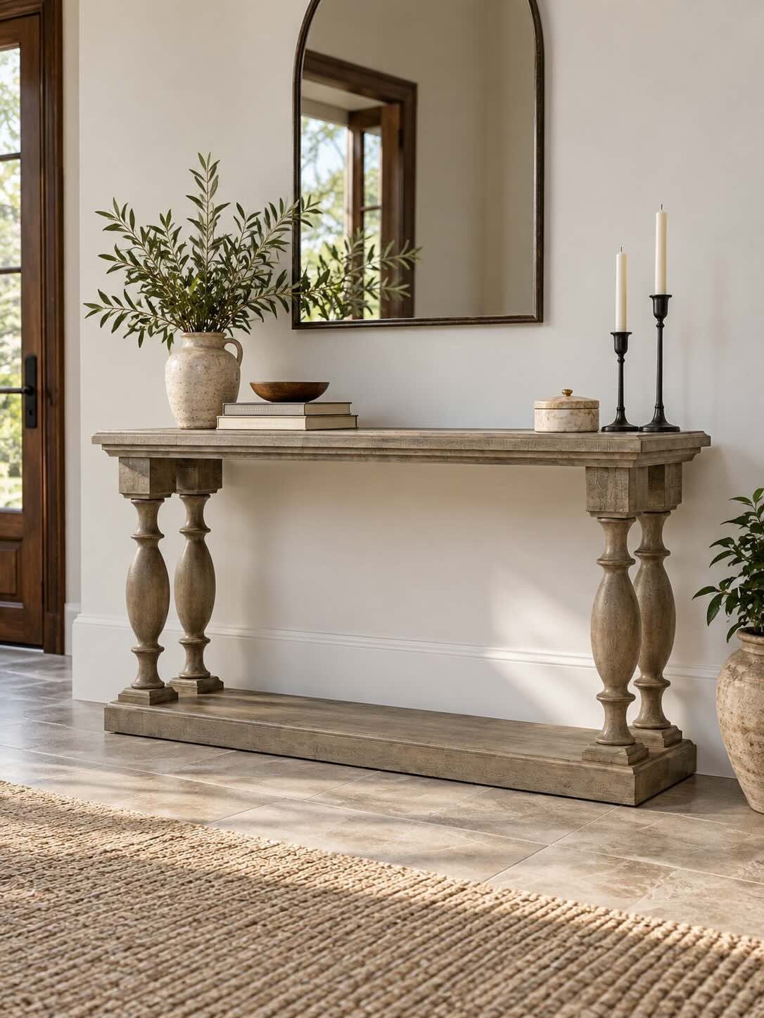 Varenzo Sheesham Wood Console Table with Turned Pillar Legs in Rustic Brown Finish Sheesham Wood Console Table with turned pillar legs in Rustic Brown finish.