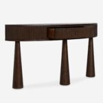Ribmont | Solid Wood Console Table with Fluted Curved Front, Single Drawer & Three Sculptural Tapered Legs in Walnut Finish – Wooden Slice - Image 4