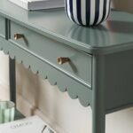 Sylmora | Solid Wood Console Table with Two Drawers, Scalloped Apron & Open Lower Shelf in Olive Green Finish – Wooden Slice - Image 4