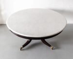 Regalwyn | Solid Rosewood Round Centre Table with Carved Pedestal, Curved Cabriole Legs & Brass Accents in Natural Dark Wood Finish – Wooden Slice - Image 3