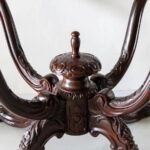 Victorian Crest | Solid Rosewood Oval Dining Table with White Marble Top, Ornately Carved Pedestal & Cabriole Legs in Natural Dark Wood Finish – Wooden Slice - Image 4