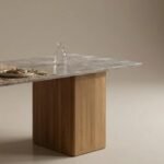 Marmora | Solid Wood 6 Seater Dining Table with Marble Top & Sculptural Ball Pedestal in Natural Brown Finish – Wooden Slice - Image 4