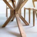 Crosshaven | Solid Acacia Wood 6 Seater Dining Table with X-Shaped Trestle Base in Natural Finish – Wooden Slice - Image 4