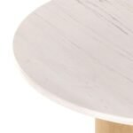 Marblehaven | Solid Wood & White Marble Round Dining Table with Cylindrical Pedestal Base in Natural Finish – Wooden Slice - Image 4