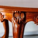 Floravelle | Teakwood Oval Dining Table with Intricate Floral Carving and Cabriole Legs in Natural Finish – Wooden Slice - Image 4