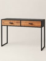 Zevano | Recycled Wood Console Table with 2 Drawers & Black Iron Frame in Natural Finish – Wooden Slice - Image 2