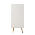 Lunavelle | Solid Wood Cane Bar Cabinet with Dual Doors and Open Bottle Storage in White Finish – Wooden Slice - Image 4