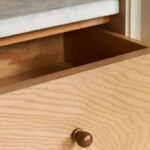 Aurembelle | Solid Wood Arched Bar Cabinet with Glass Doors, Wine Cubbies and Drawers in White & Natural Wood Finish – Wooden Slice - Image 5