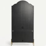Vaelthorne | Solid Wood Arched Bar Cabinet with Glass Display Doors and Gold-Tone Metal Base in Black Finish – Wooden Slice - Image 5
