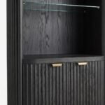 Varkhane | Solid Wood Bar Cabinet with Fluted Front, Glass Shelves and Gold-Tone Accents in Matte Black Finish – Wooden Slice - Image 5