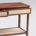 Rovenza | Solid Sheesham Wood & Rattan Console Table with 2 Drawers & Lower Shelf in Brown Finish – Wooden Slice - Image 2