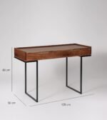 Trevixon | Solid Sheesham Wood Study Desk Cum Console Table with Two Drawers, Black Iron Trestle Legs & Brass-Finish Handles in Honey Brown Finish – Wooden Slice - Image 5