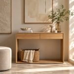 Oak Wood Console Table with two drawers in natural finish.