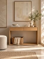 Oak Wood Console Table with two drawers in natural finish.