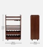 Vintrel | Solid Mango Wood Bar Trolley with Dual Wine Racks and Open Shelves in Walnut Veneer Finish – Wooden Slice - Image 6