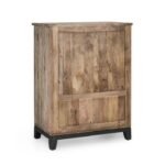 Solvayne | Solid Wood Bar Cabinet with Carved Sunburst Doors and Black Metal Base in White Distressed Finish – Wooden Slice - Image 5