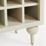 Aurembelle | Solid Wood Arched Bar Cabinet with Glass Doors, Wine Cubbies and Drawers in White & Natural Wood Finish – Wooden Slice - Image 6