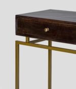 Orvantis | Solid Sheesham Wood Console Table with Two Drawers, Gold Powder-Coated Iron Frame & Lower Shelf in Walnut Brown Finish – Wooden Slice - Image 5