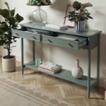 Sylmora | Solid Wood Console Table with Two Drawers, Scalloped Apron & Open Lower Shelf in Olive Green Finish – Wooden Slice - Image 5