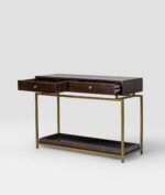 Orvantis | Solid Sheesham Wood Console Table with Two Drawers, Gold Powder-Coated Iron Frame & Lower Shelf in Walnut Brown Finish – Wooden Slice - Image 4
