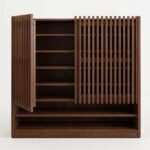Varello Solid Wood Slatted Shoe Cabinet with Open Shelves in Walnut Finish – Wooden Slice - Image 4