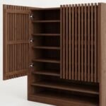 Varello Solid Wood Slatted Shoe Cabinet with Open Shelves in Walnut Finish – Wooden Slice - Image 3