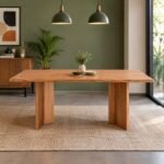 Braventon 6 seater solid wood rectangular dining table with broad panel legs in natural finish