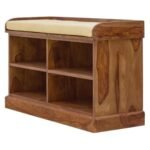 Solevia Solid Sheesham Wood Shoe Rack Bench with 4 Open Shelves in Natural Finish – Wooden Slice - Image 2