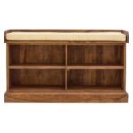 Solevia Solid Sheesham Wood Shoe Rack Bench with 4 Open Shelves in Natural Finish – Wooden Slice - Image 4