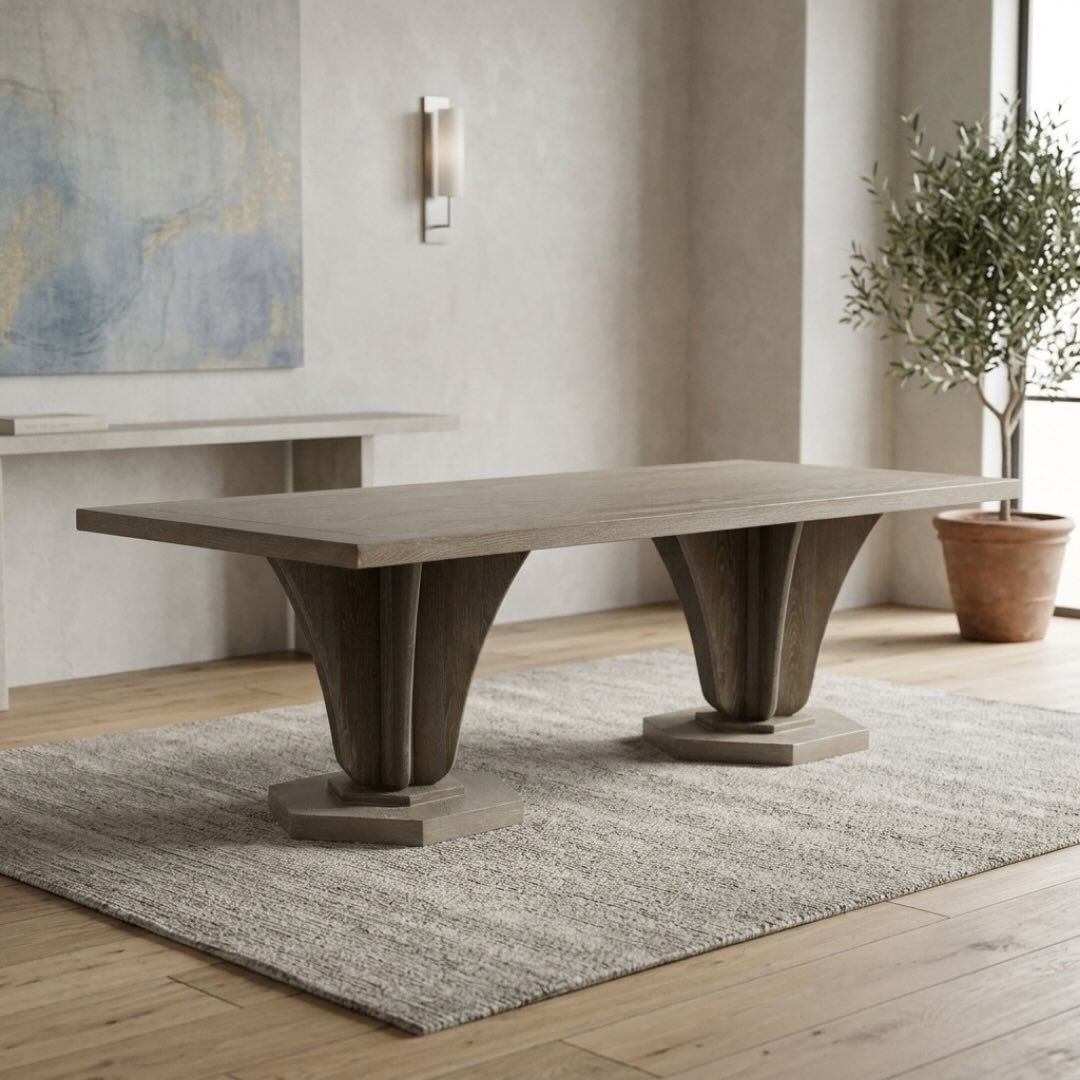 6 seater dining table in burnt oak finish with pedestal base 6 seater dining table in burnt oak finish with pedestal base