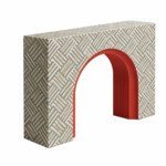 Scarletva | Handcrafted Wooden Inlay Console Table with Chevron Pattern & Bold Red Arch in Ivory and Sage Green Finish – Wooden Slice - Image 2