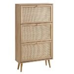 Aurelia Rattan Shoe Cabinet | Solid Wood 3-Tier Shoe Storage - Image 6