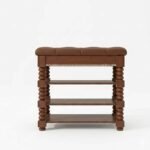 Seranova Solid Wood 3-Tier Shoe Rack Bench with Turned Legs in Brown Finish – Wooden Slice - Image 3
