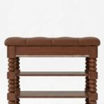 Seranova Solid Wood 3-Tier Shoe Rack Bench with Turned Legs in Brown Finish – Wooden Slice - Image 4
